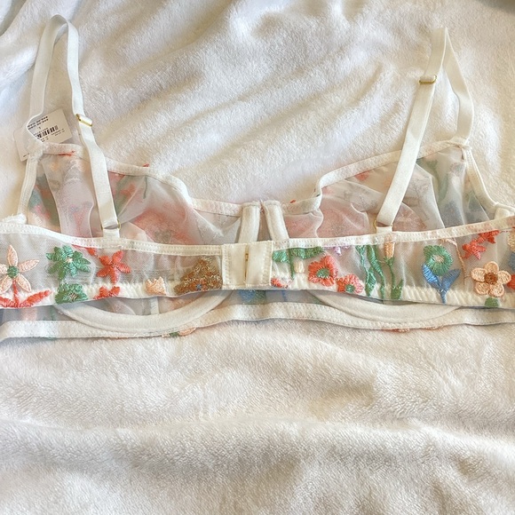 Anthropologie Floral Embroidered Underwire Bra Large Ivory - Picture 9 of 13
